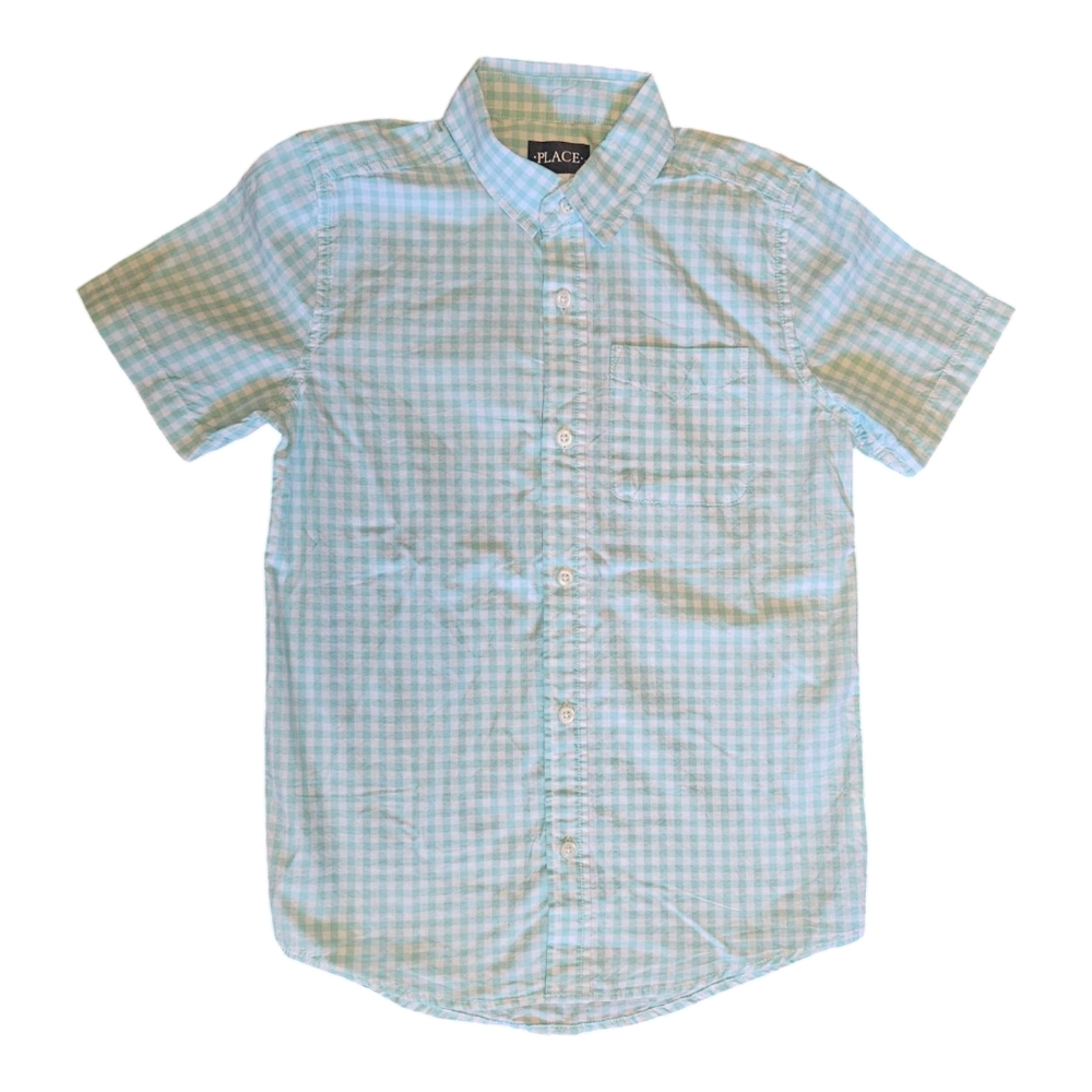 NWOT Children’s Place Mint Green & White Checkered Button Up Shirt Size 10/12